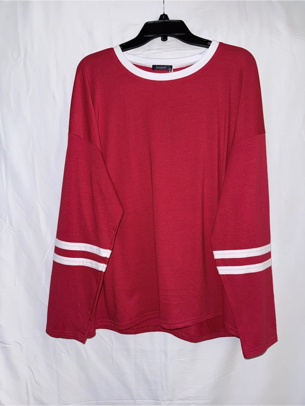 NWT Sampeel Red Crewneck Top with White Stripe Sleeve Detail Size 3XL